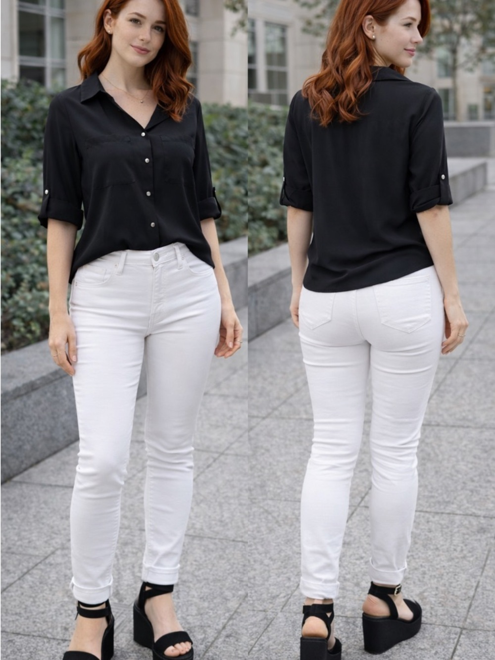 chic Black Button-Front Top